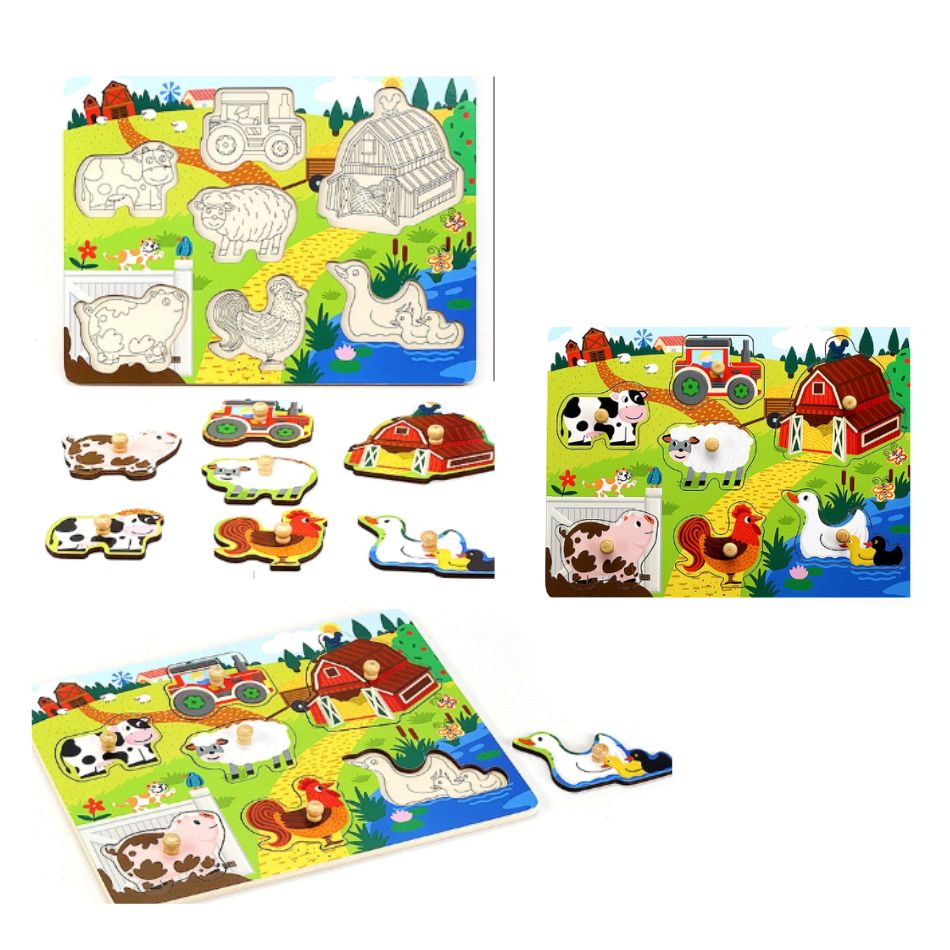 PH07K028 WOODEN PUZZLE FARM ANIMALS